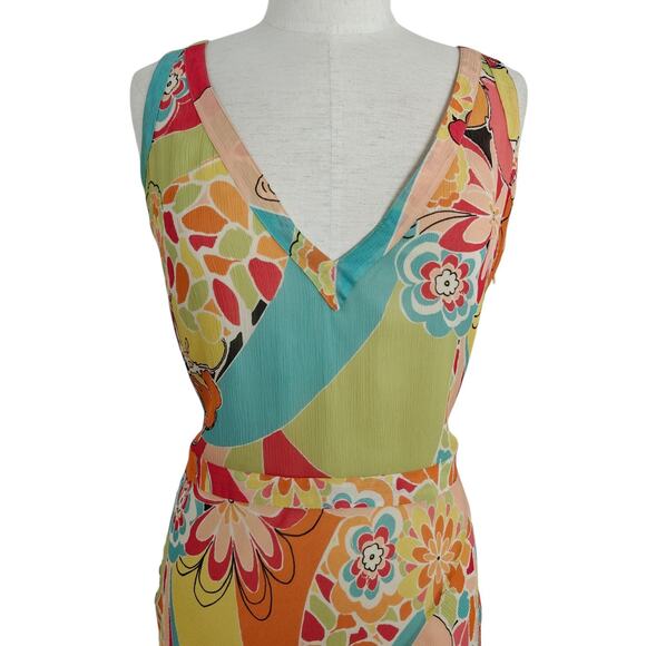 Lafayette 148 Crinkle Silk Dress Size 2 Colorful Mod Spring Summer Beachy - Picture 3 of 15